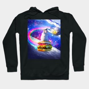 Rainbow Space Hamster Riding Burger Hoodie